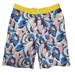 NWT Original Penguin Swim Board Shorts Abstract Floral Retro Waist 38 11" Inseam